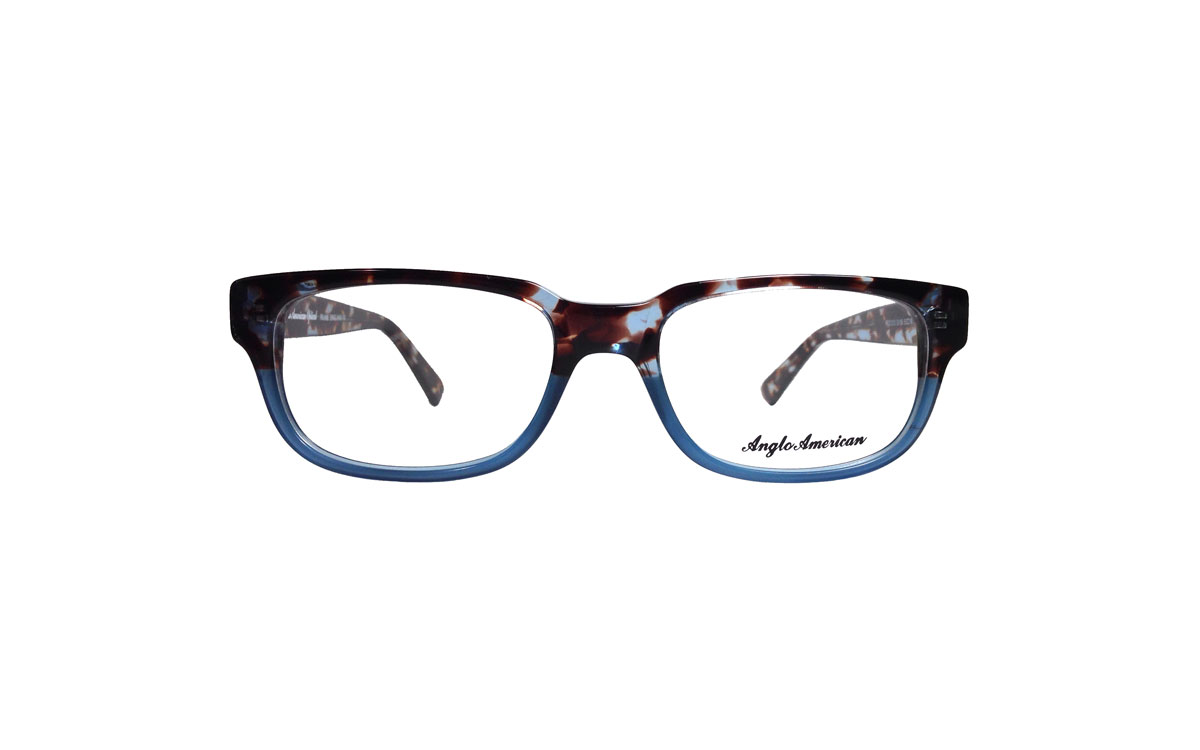 A pair of glasses is shown with the bottom half blue.