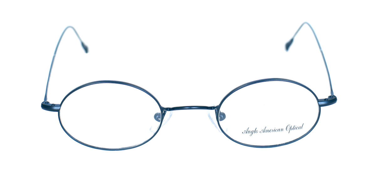 A pair of blue glasses with a white background