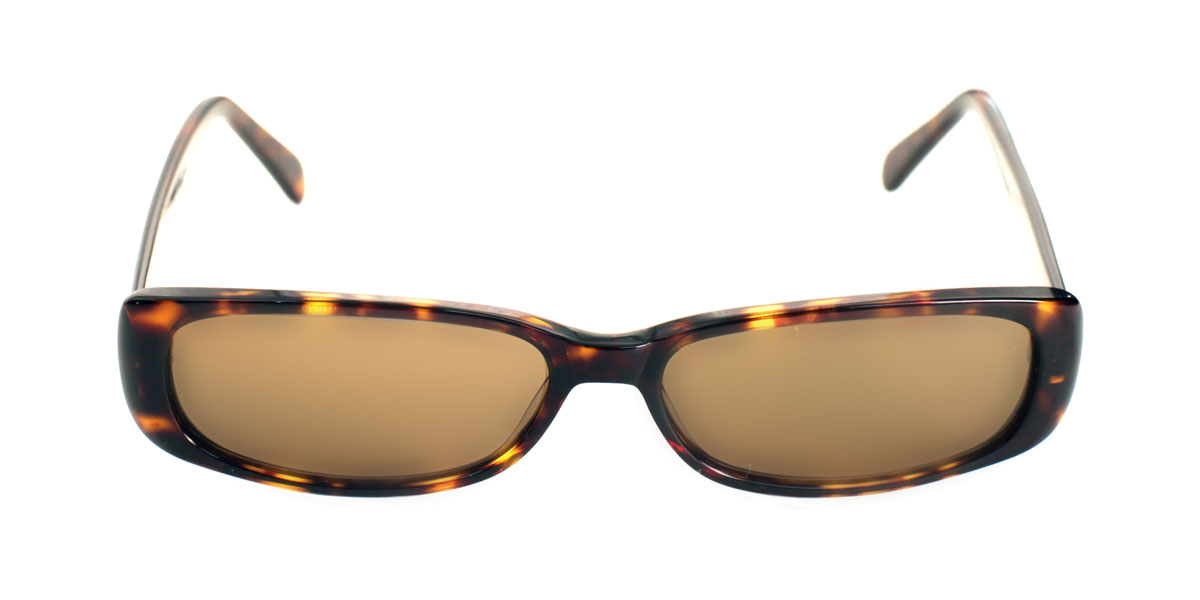 A pair of sunglasses with brown lenses and tortoise shell frames.