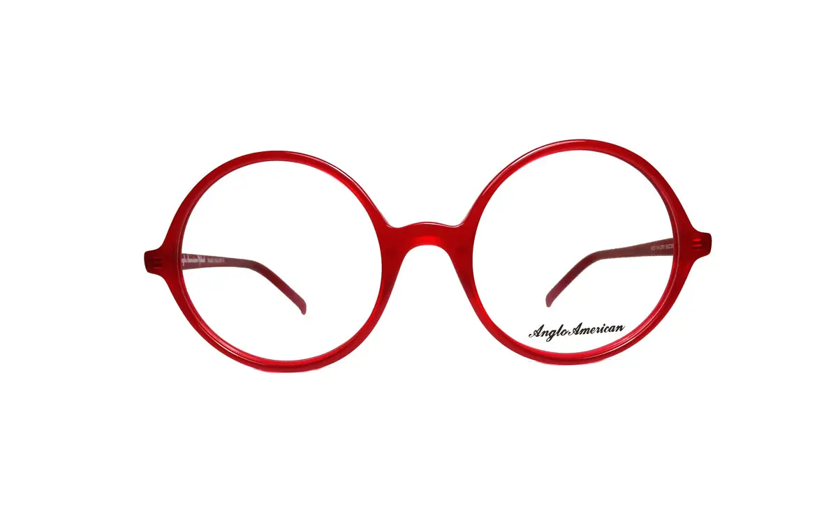 A red pair of glasses with the logo for light blue eyes.